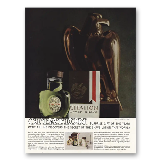 1961 Citation After Shave Surprise Gift of the Year Vintage Magazine Print Ad