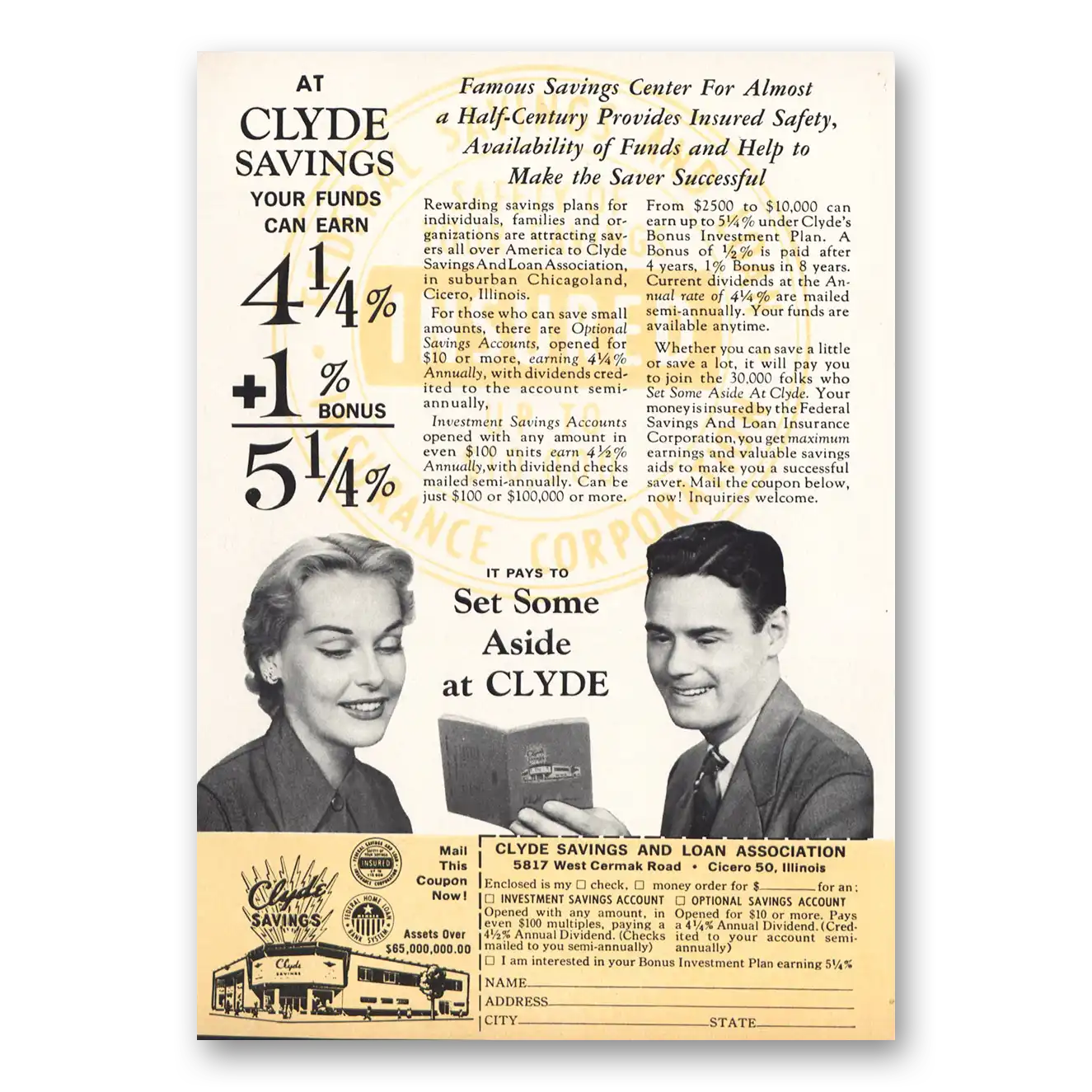 1961 Clyde Savings Famous Savings Center Vintage Magazine Print Ad