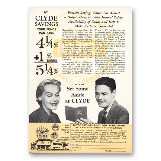 1961 Clyde Savings Famous Savings Center Vintage Magazine Print Ad