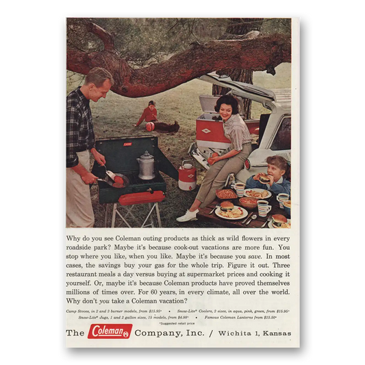 1961 Coleman Coolers As Thick As Wild Flowers Vintage Magazine Print Ad