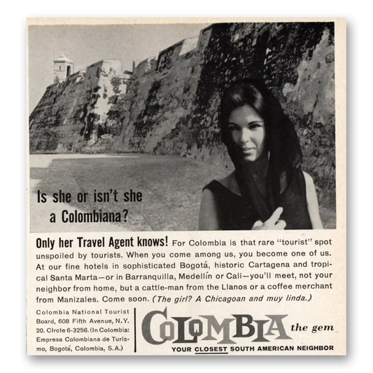 1961 Colombia Tourism She Or Isnt She a Colombiana Vintage Magazine Print Ad