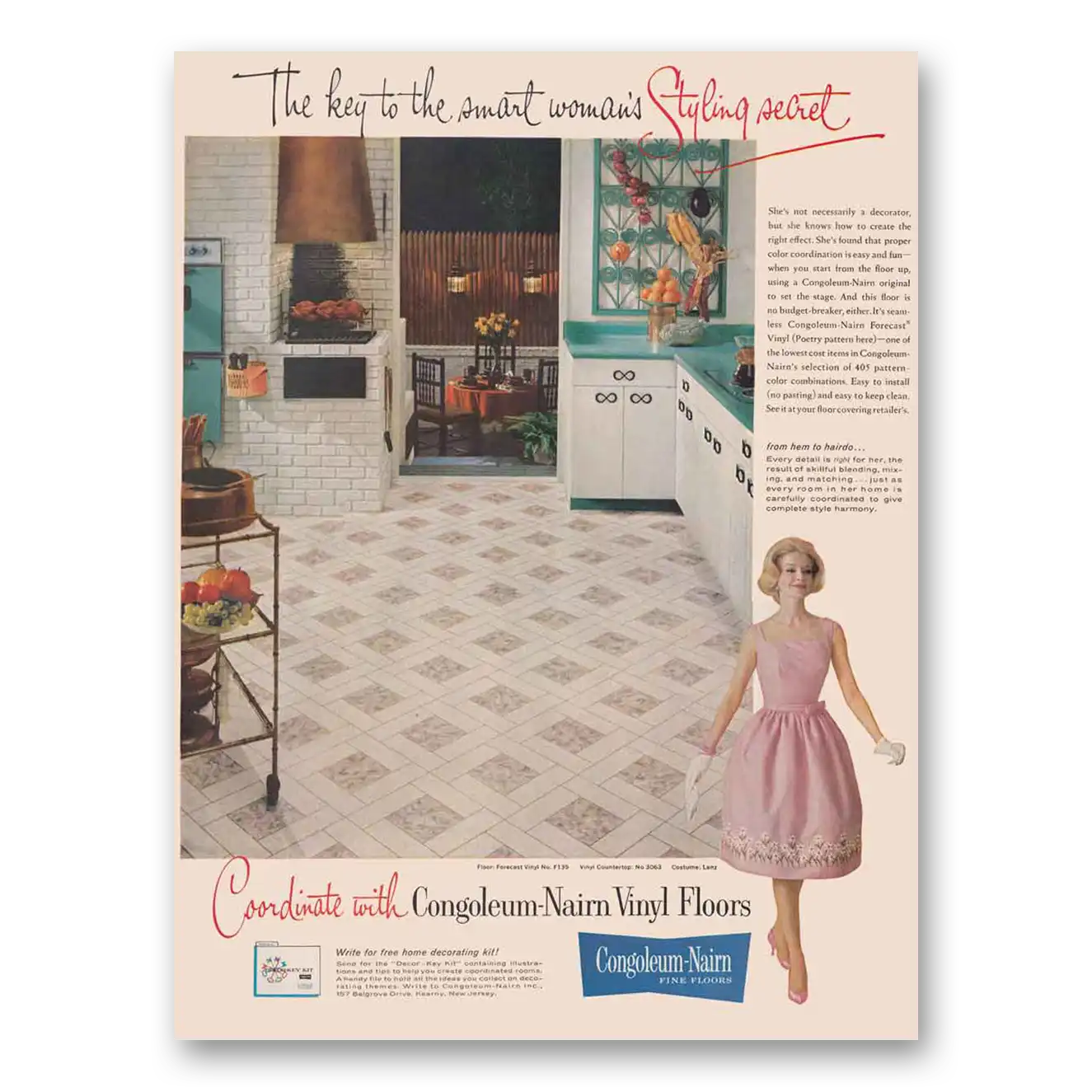 1961 Congoleum-Nairn Vinyl Floors Vinyl Floors Coordinate Vintage Magazine Print Ad