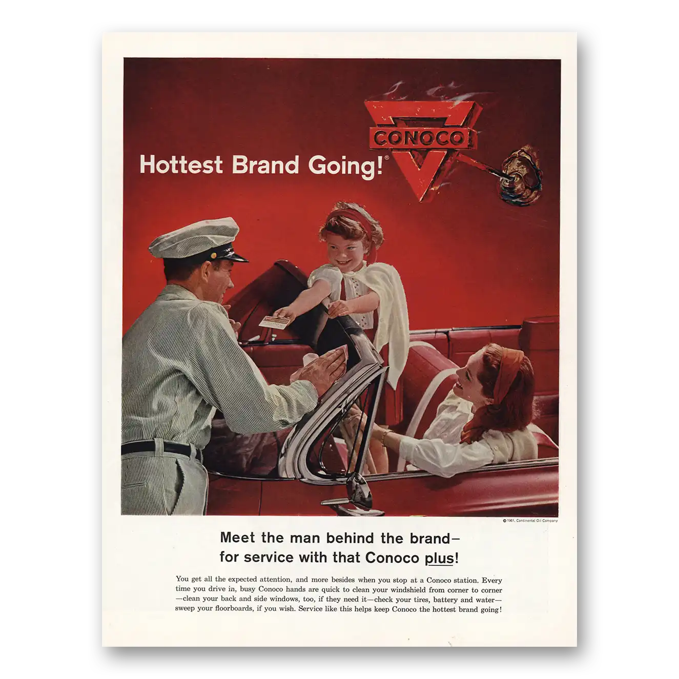 1961 Conoco Hottest Brand Going Vintage Magazine Print Ad