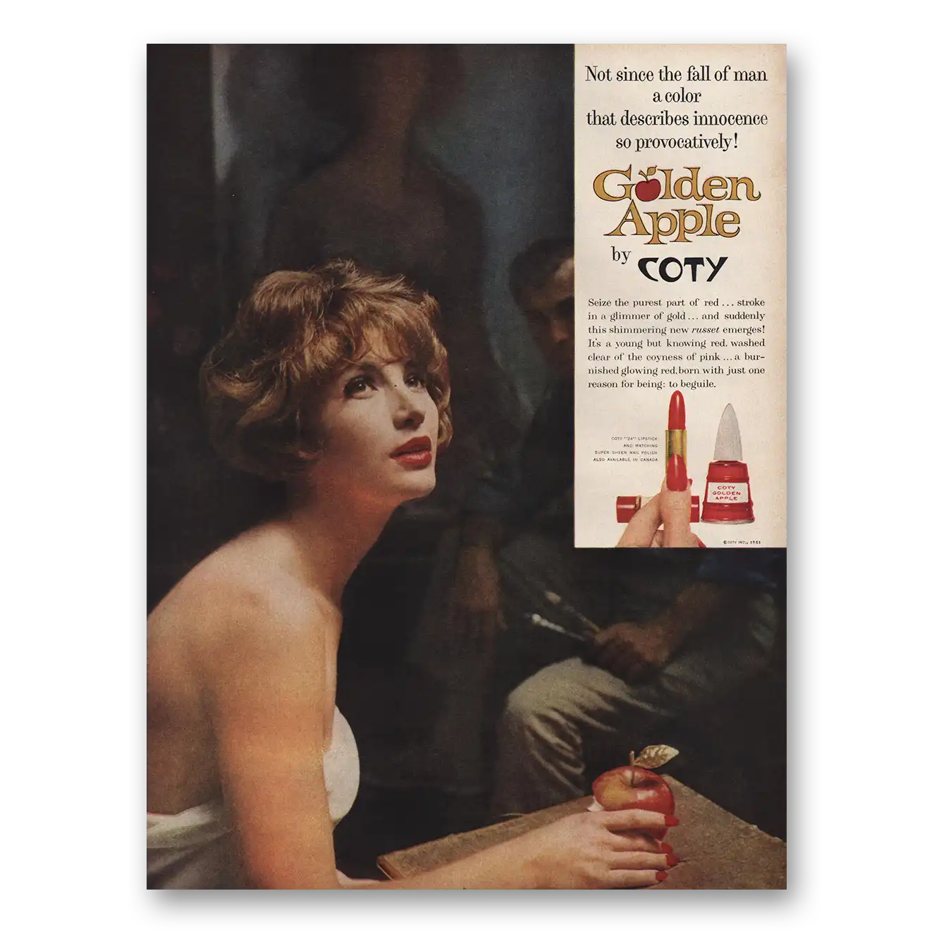 1961 Coty Nail Polish Golden Apple by Coty Color That Describes Innocence Vintage Magazine Print Ad