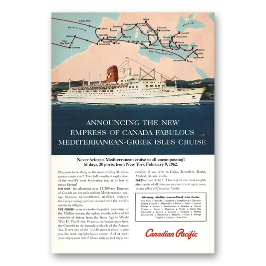 1961 Canadian Pacific Empress of Canada Vintage Magazine Print Ad