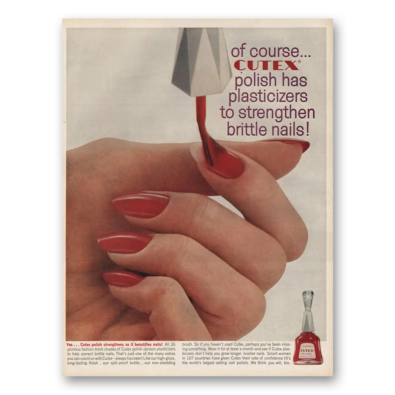 1961 Cutex Nail Polish Polish Has Plasticizers Vintage Magazine Print Ad