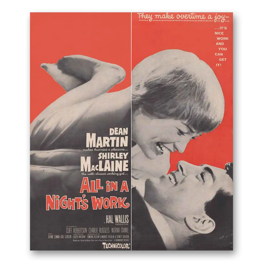 1961 All In a Nights Work Movie Promo Dean Martin and Shirley MacLaine Vintage Magazine Print Ad