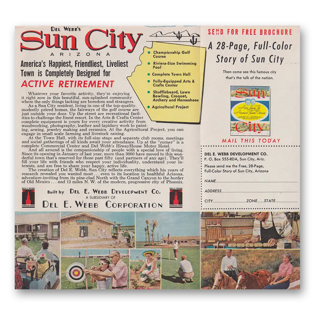 1961 Del Webb Sun City Active Retirement Vintage Magazine Print Ad