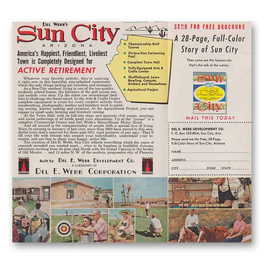 1961 Del Webb Sun City Active Retirement Vintage Magazine Print Ad