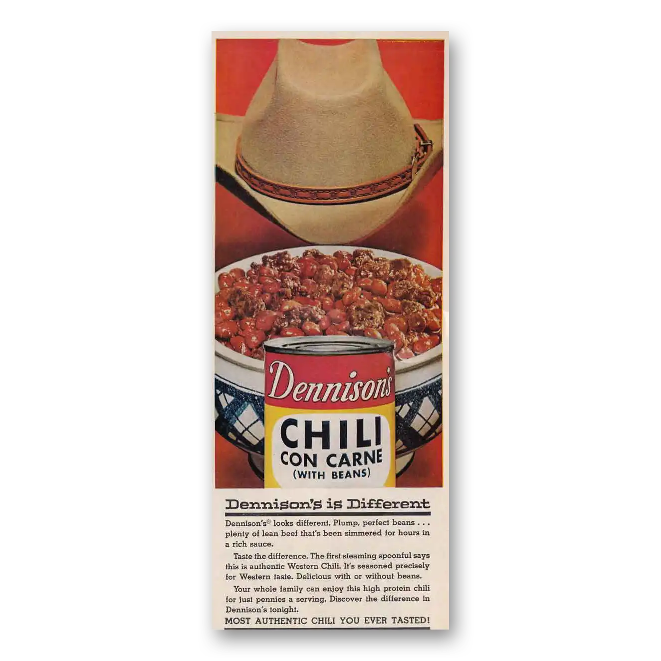 1961 Dennisons Chili Con Carne Dennisons is Different Vintage Magazine Print Ad