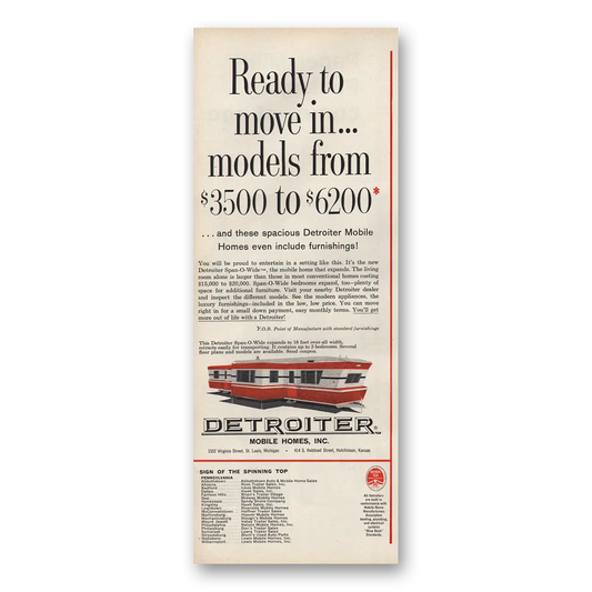 1961 Detroiter Mobile Homes Ready to Move In Vintage Magazine Print Ad