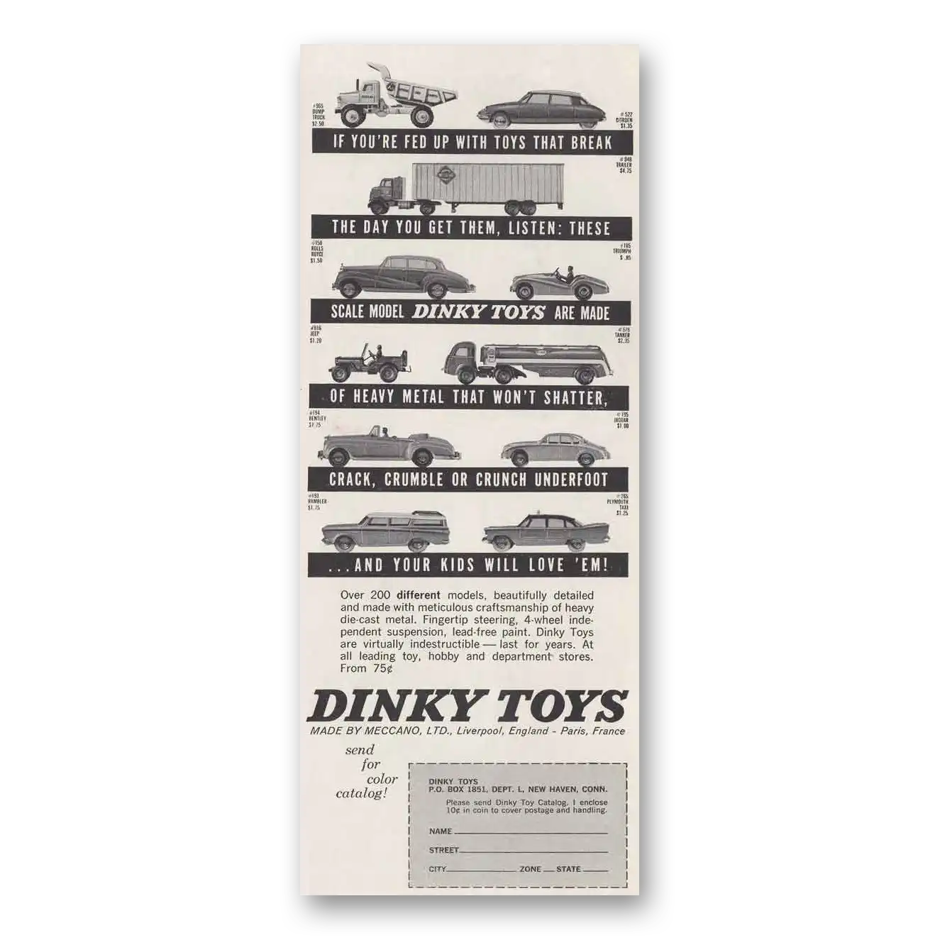 1961 Dinky Toys Fed Up With Toys That Break Vintage Magazine Print Ad