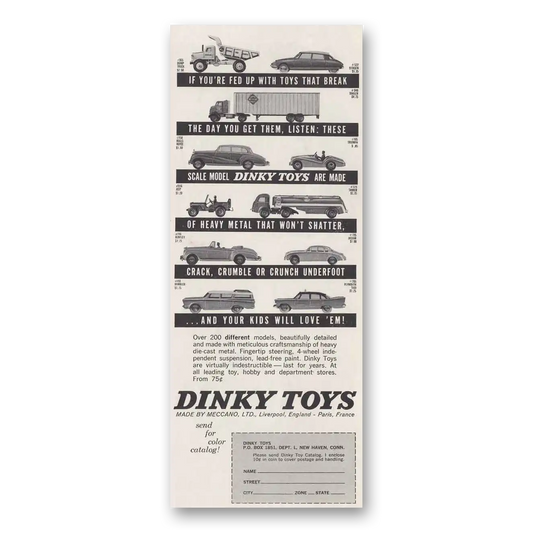 1961 Dinky Toys Fed Up With Toys That Break Vintage Magazine Print Ad