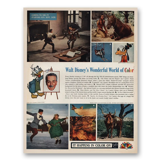 1961 NBC National Broadcasting Walt Disneys Wonderful World of Color Vintage Magazine Print Ad