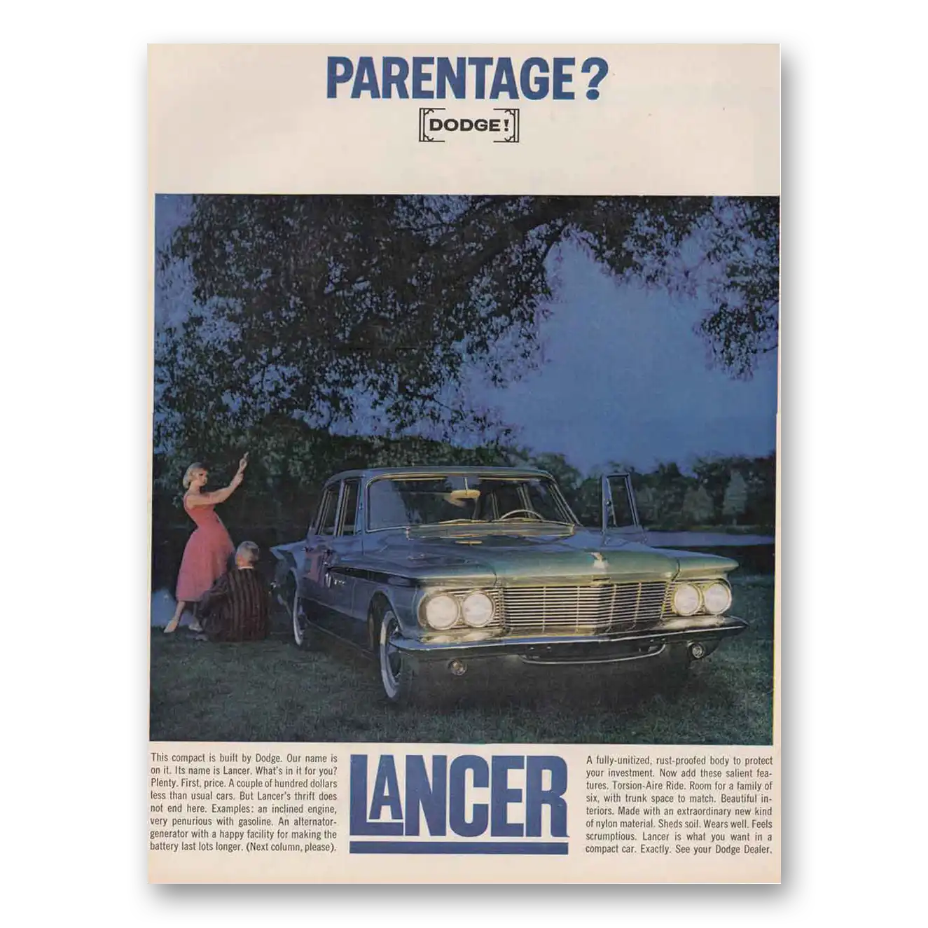 1961 Dodge Lancer Parentage Vintage Magazine Print Ad