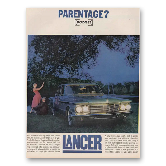 1961 Dodge Lancer Parentage Vintage Magazine Print Ad