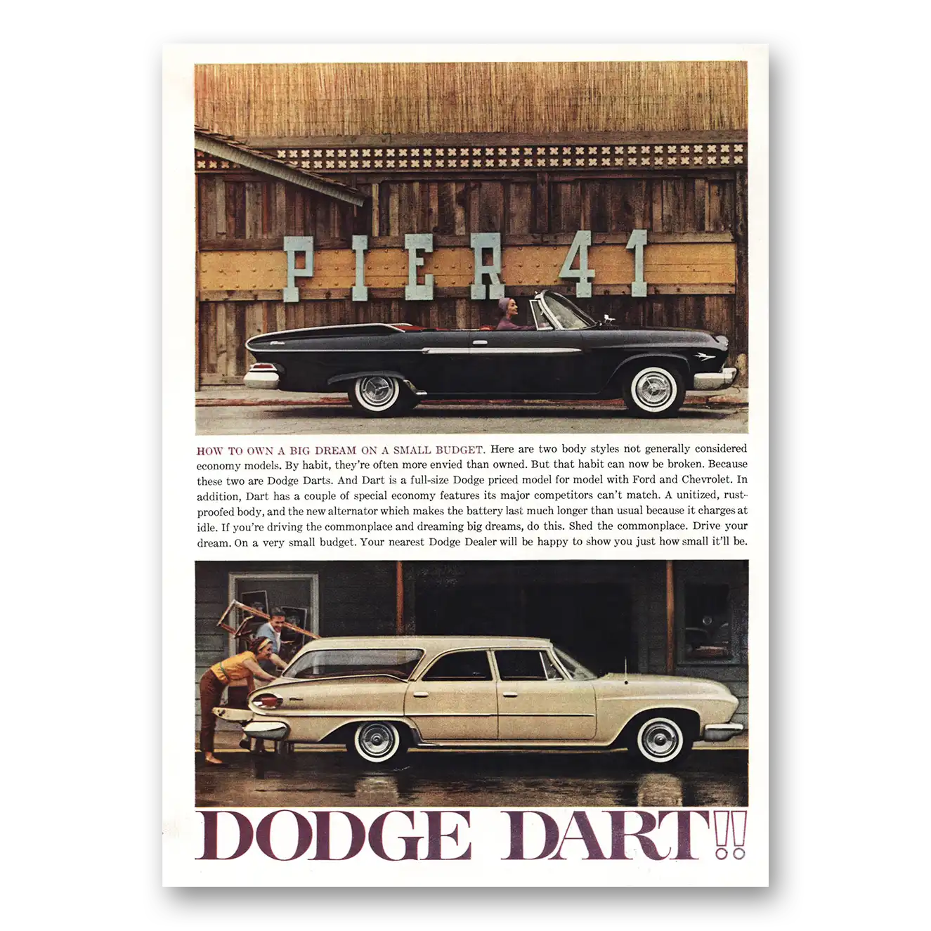 1961 Dodge Dart How to Own a Big Dream Pier 41 Vintage Magazine Print Ad