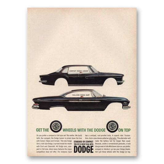 1961 Dodge Lancer Dart Get the Wheels With the Dodge On Top Vintage Magazine Print Ad