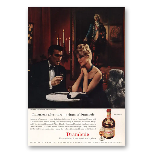 1961 Drambuie Luxurious Adventure Vintage Magazine Print Ad