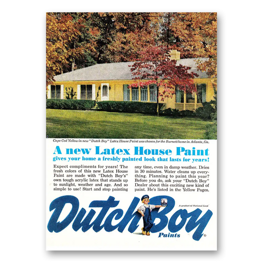 1961 Dutch Boy Paint Latex House Paint Freshly Painted Look Vintage Magazine Print Ad