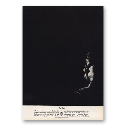 1961 Plaza Hotel Eartha Kit Earthy Vintage Magazine Print Ad