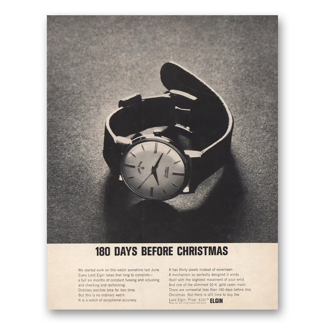 1961 Elgin Watch 180 Days Before Christmas Vintage Magazine Print Ad