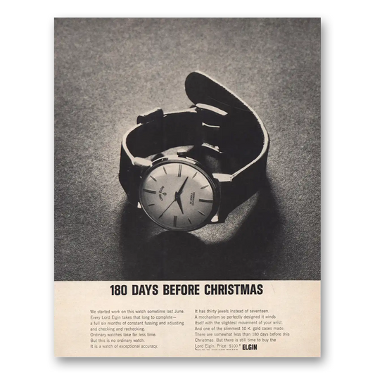 1961 Elgin Watch 180 Days Before Christmas Vintage Magazine Print Ad