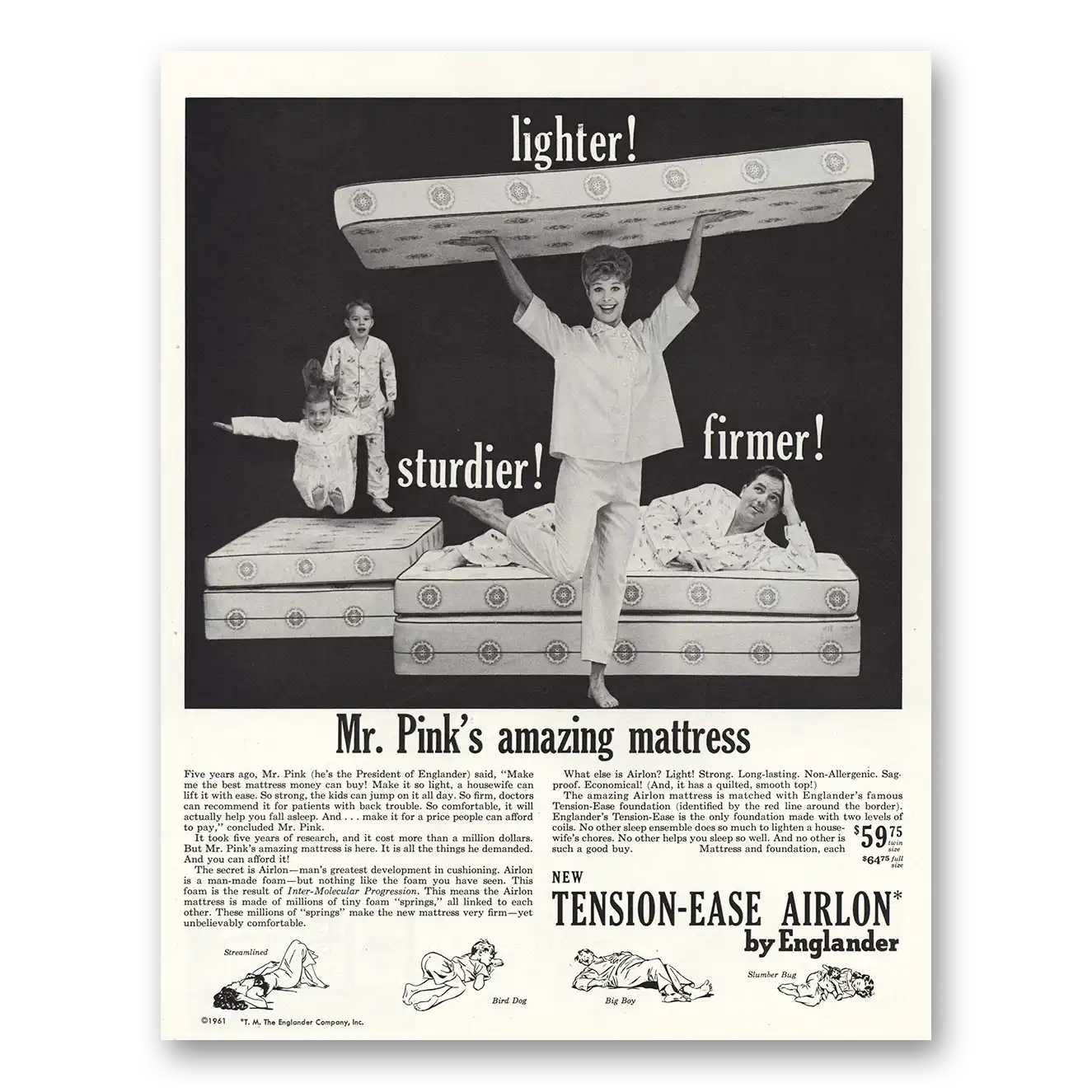 1961 Englander Mattress Mr Pinks Amazing Mattress Vintage Magazine Print Ad