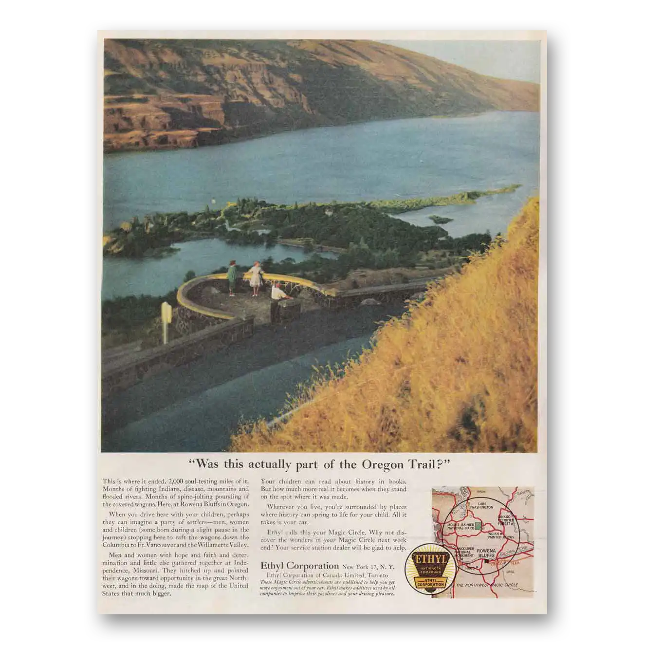 1961 Ethyl Gasoline Actually Part of the Oregon Trail Vintage Magazine Print Ad