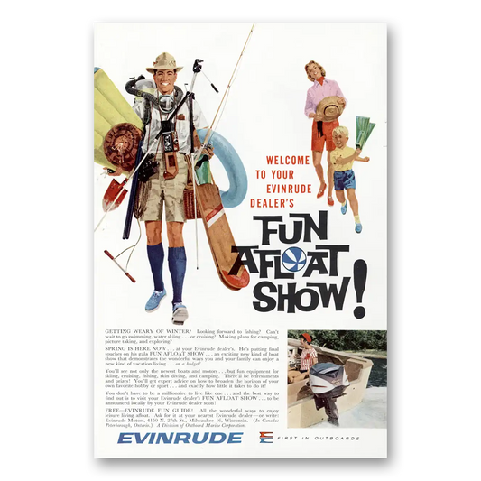 1961 Evinrude Fun Afloat Show Vintage Magazine Print Ad