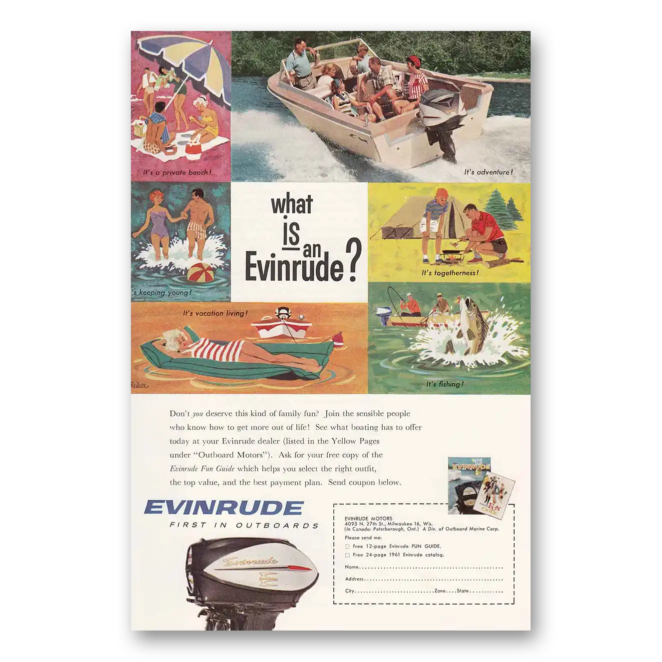 1961 Evinrude What is an Evinrude Vintage Magazine Print Ad