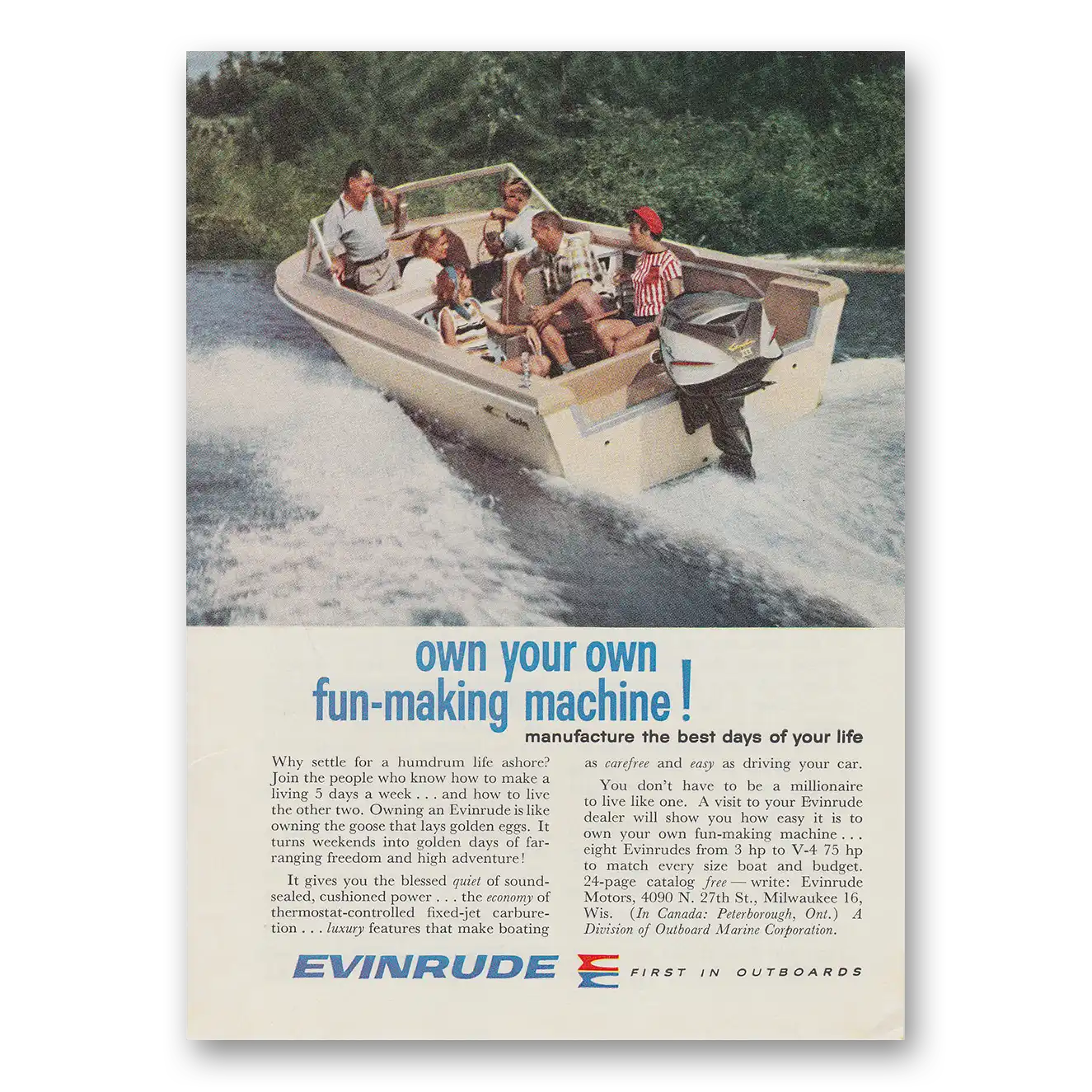 1961 Evinrude Own Your Own Fun Making Machine Vintage Magazine Print Ad