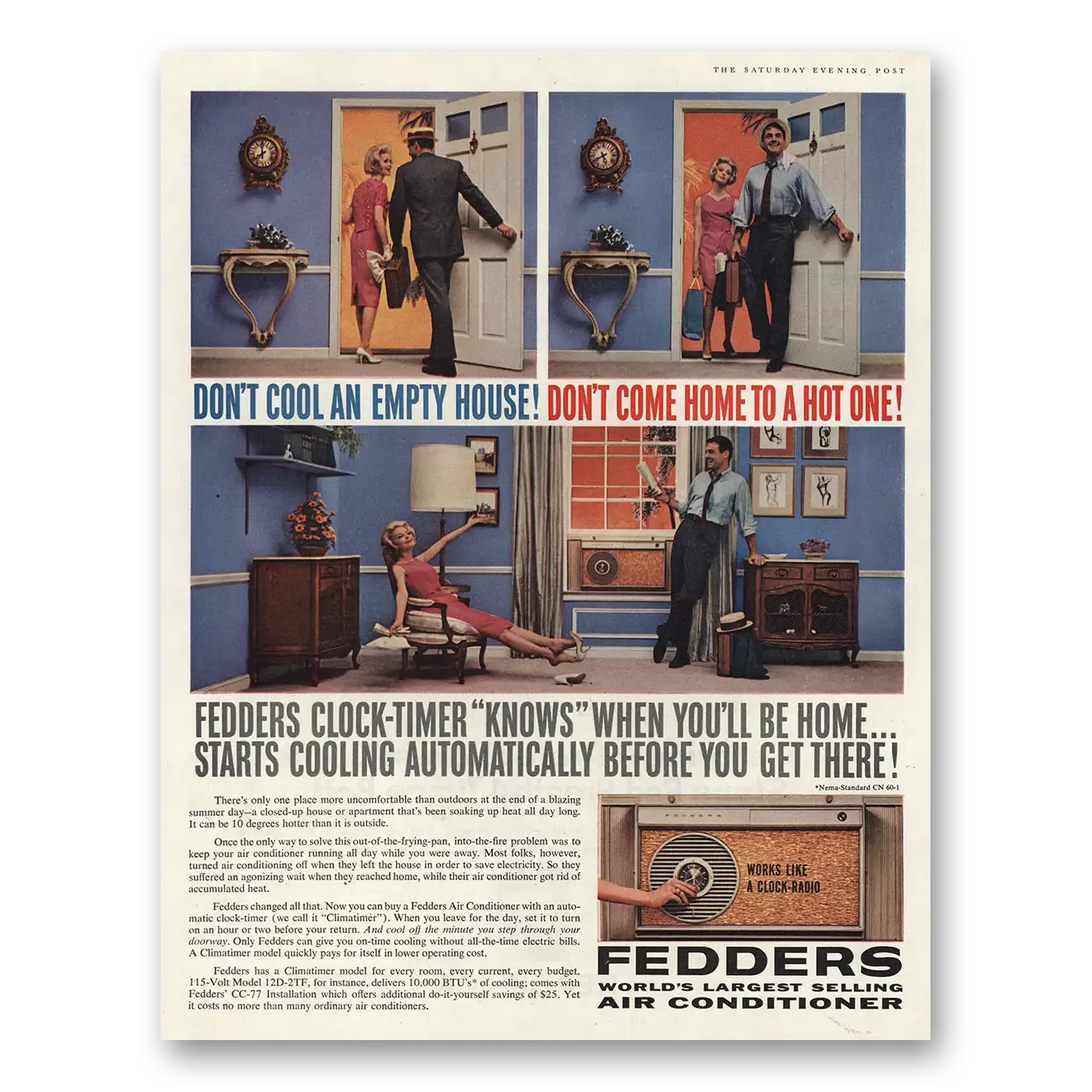 1961 Fedders Air Conditioning Don’t Cool an Empty House Vintage Magazine Print Ad