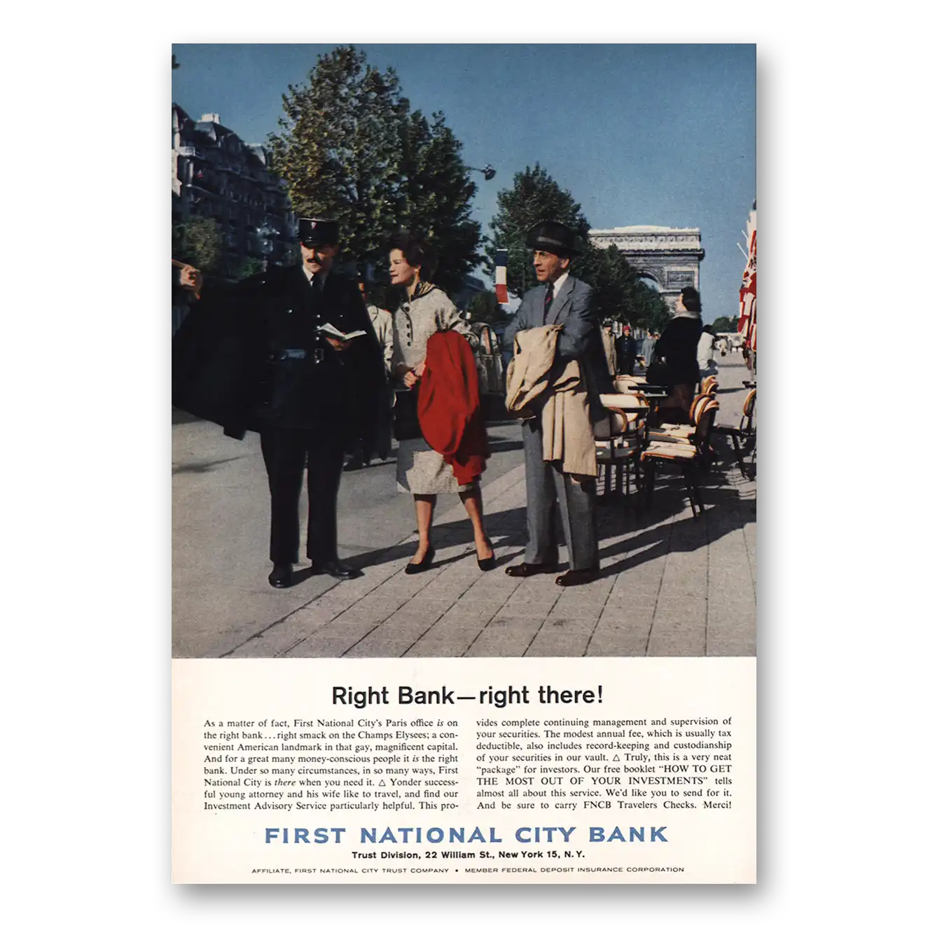 1961 First National City Bank Right Bank Right There Vintage Magazine Print Ad