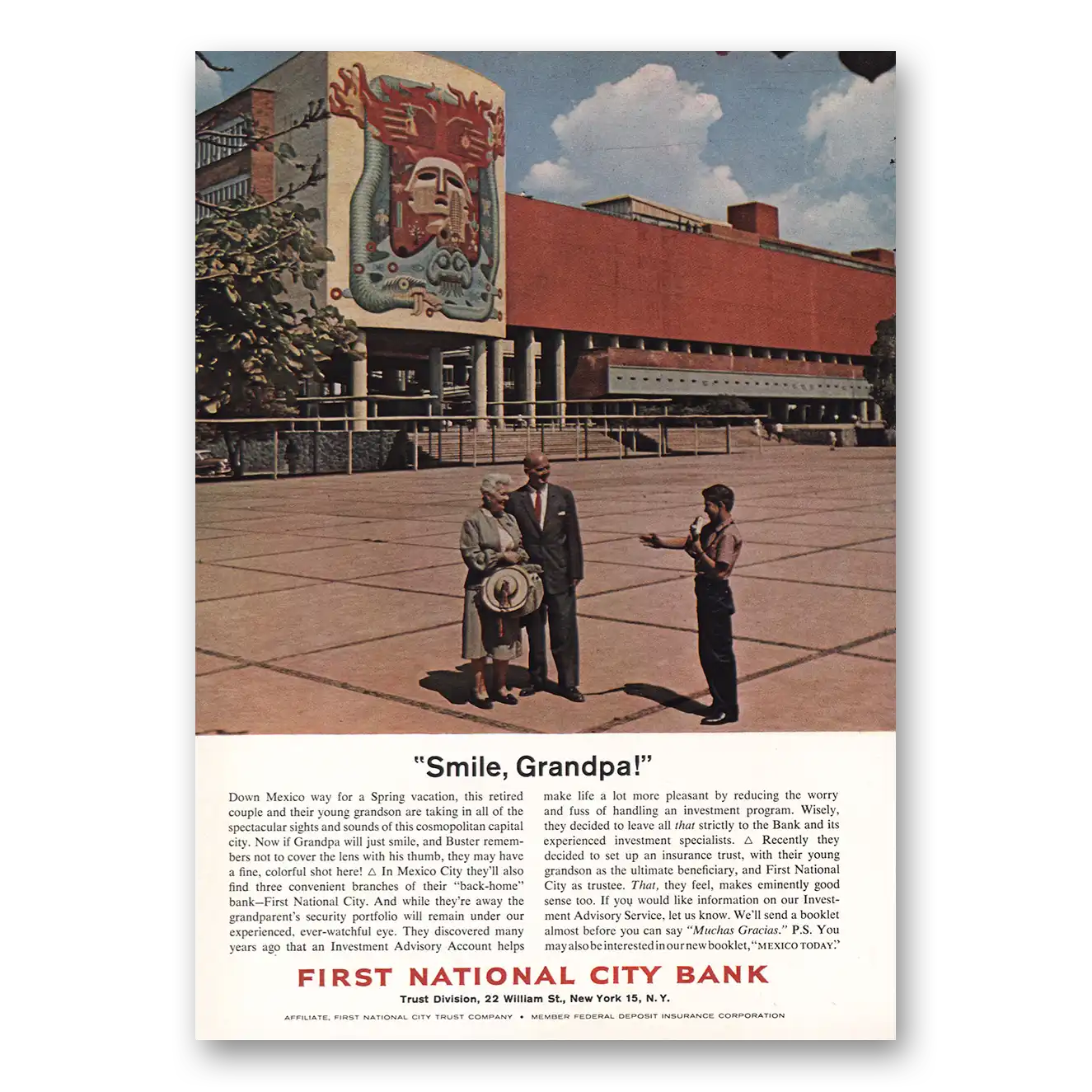 1961 First National City Bank Smile Grandpa Vintage Magazine Print Ad