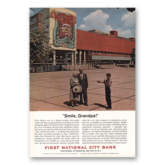 1961 First National City Bank Smile Grandpa Vintage Magazine Print Ad