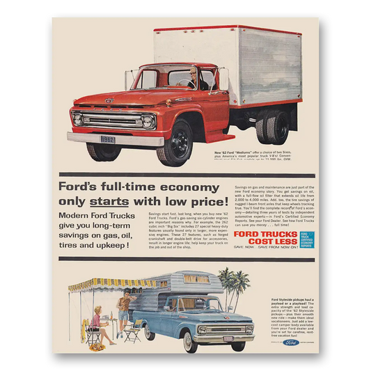 1961 Ford Trucks Full Time Economy Only Starts With Low Prices Vintage Magazine Print Ad