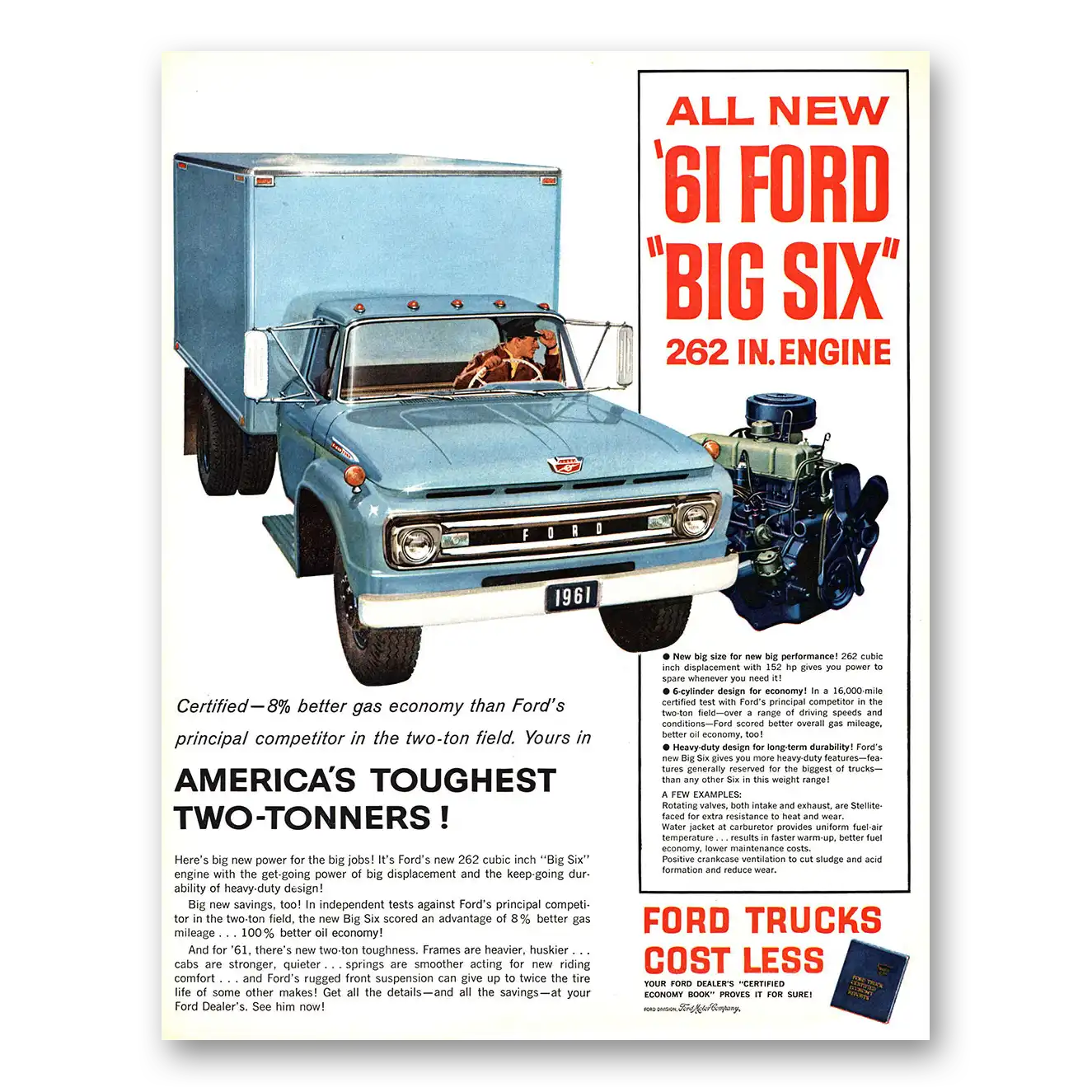 1961 Ford Trucks Big Six Two Tonners Vintage Magazine Print Ad