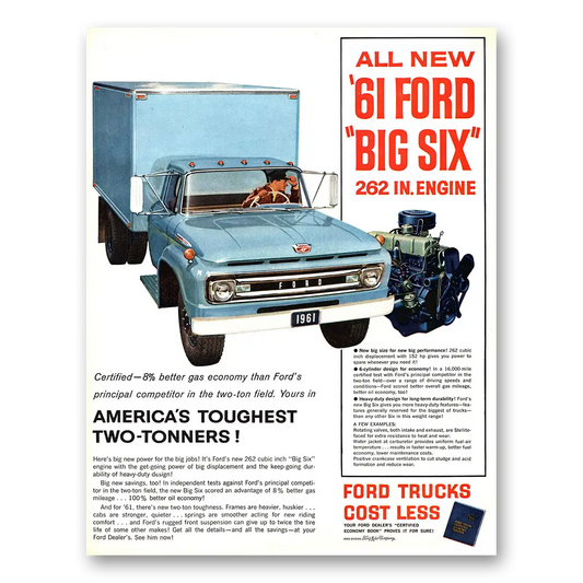 1961 Ford Trucks Big Six Two Tonners Vintage Magazine Print Ad