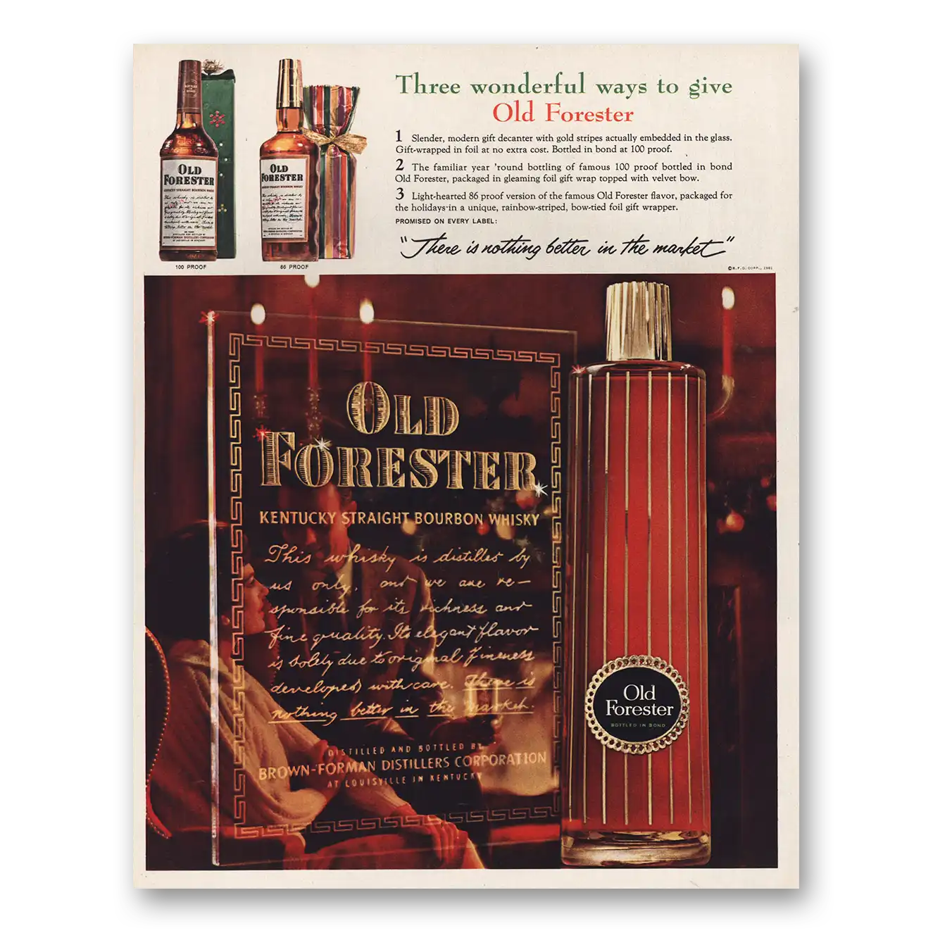 1961 Old Forester Whisky Wonderful Ways to Give Vintage Magazine Print Ad