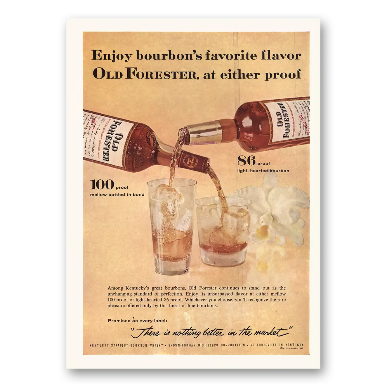 1961 Old Forester Bourbons Favorite Flavor Vintage Magazine Print Ad