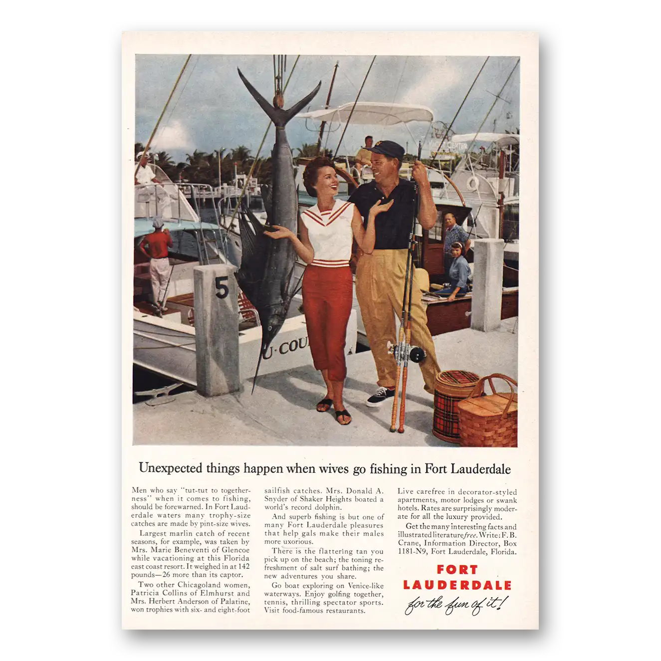 1961 Fort Lauderdale Florida Unexpected Things Wives Go Fishing Vintage Magazine Print Ad