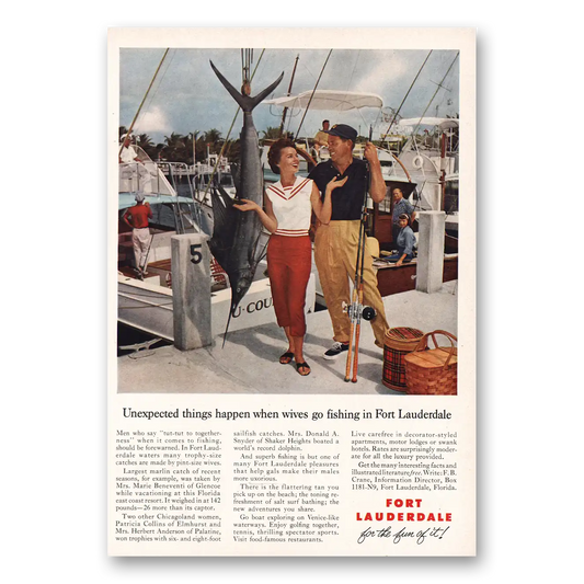 1961 Fort Lauderdale Florida Unexpected Things Wives Go Fishing Vintage Magazine Print Ad