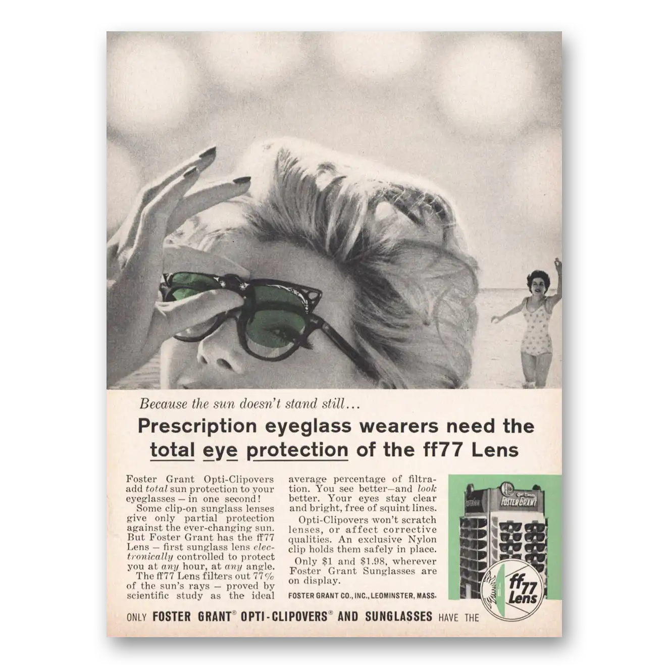 1961 Foster Grant Prescription Eyeglass Wearers Vintage Magazine Print Ad