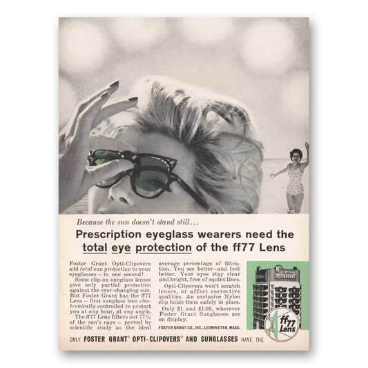 1961 Foster Grant Prescription Eyeglass Wearers Vintage Magazine Print Ad