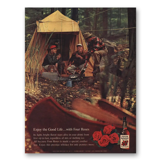 1961 Four Roses Enjoy the Good Life Campsite Vintage Magazine Print Ad