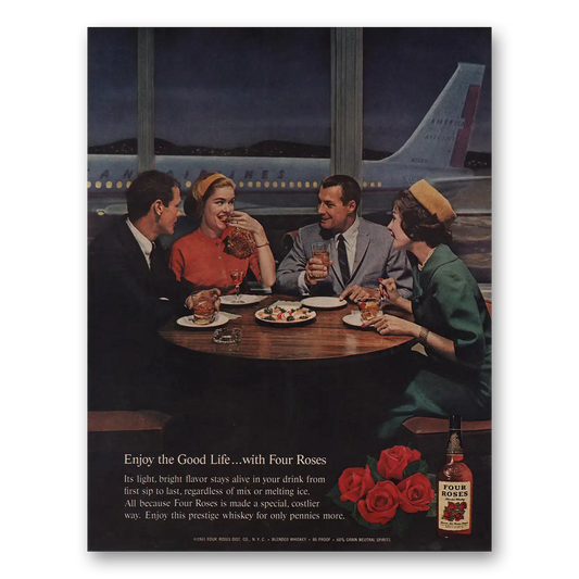 1961 Four Roses American Airlines Vintage Magazine Print Ad