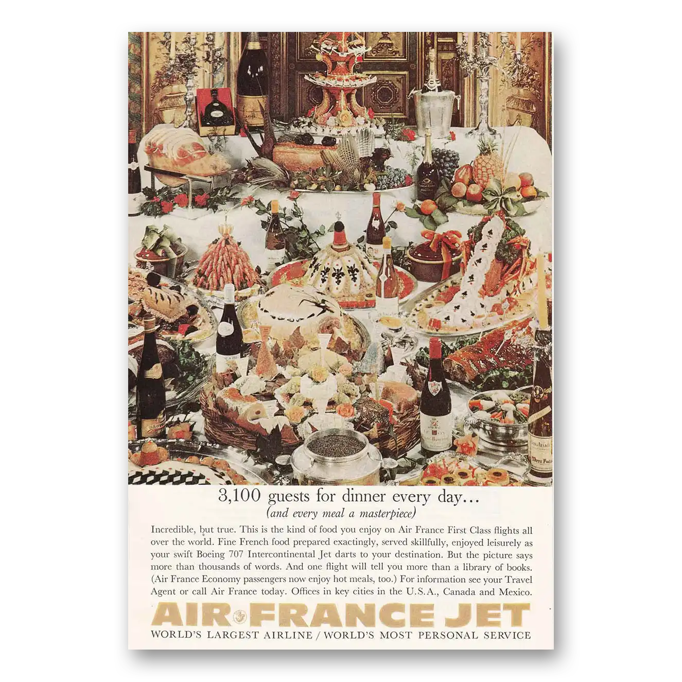 1961 Air France Guests for Dinner Vintage Magazine Print Ad