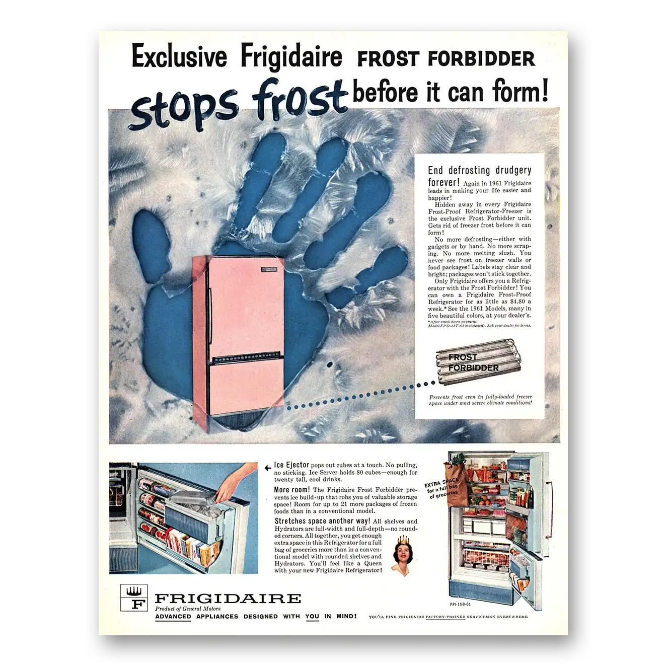 1961 Frigidaire Refrigerator Frost Forbidder Vintage Magazine Print Ad