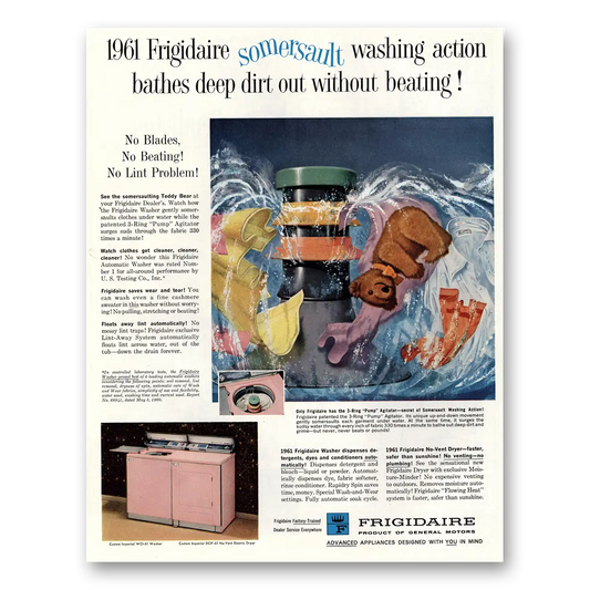 1961 Frigidaire Washer Somersault Washing Action Vintage Magazine Print Ad